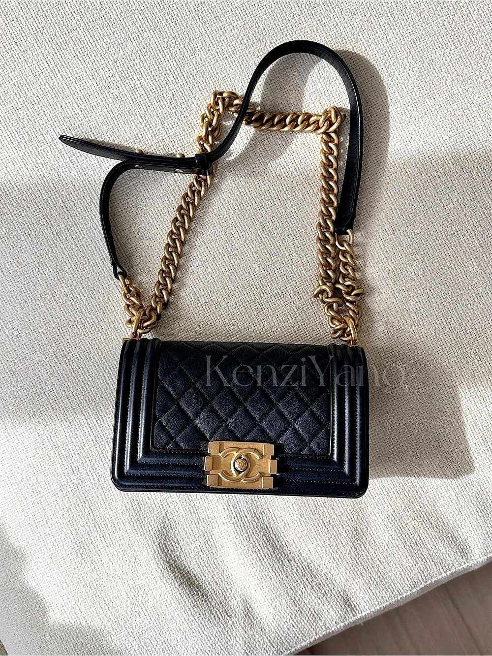 Chanel Small Boy Flap Bag Lambskin Quilted Shoulder Bag in Black
